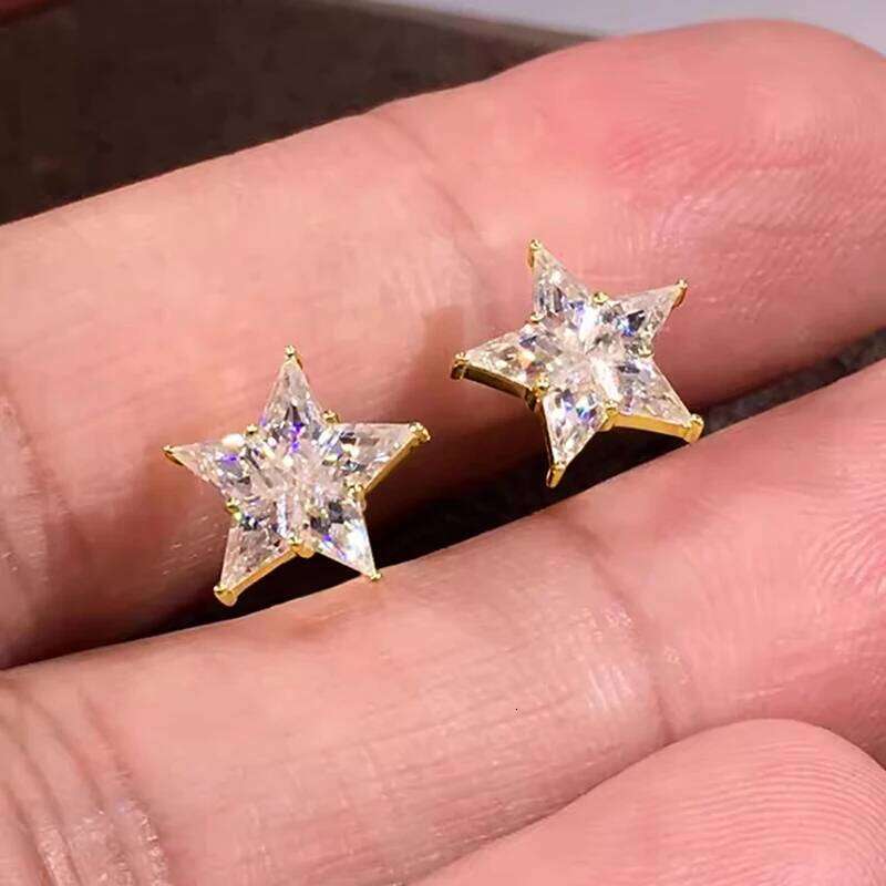 Huitan Gold Color Star Earrings Female Fashion Bright Zirconia Accessories for Daily Wear Teen Girls Stylish Jewelry