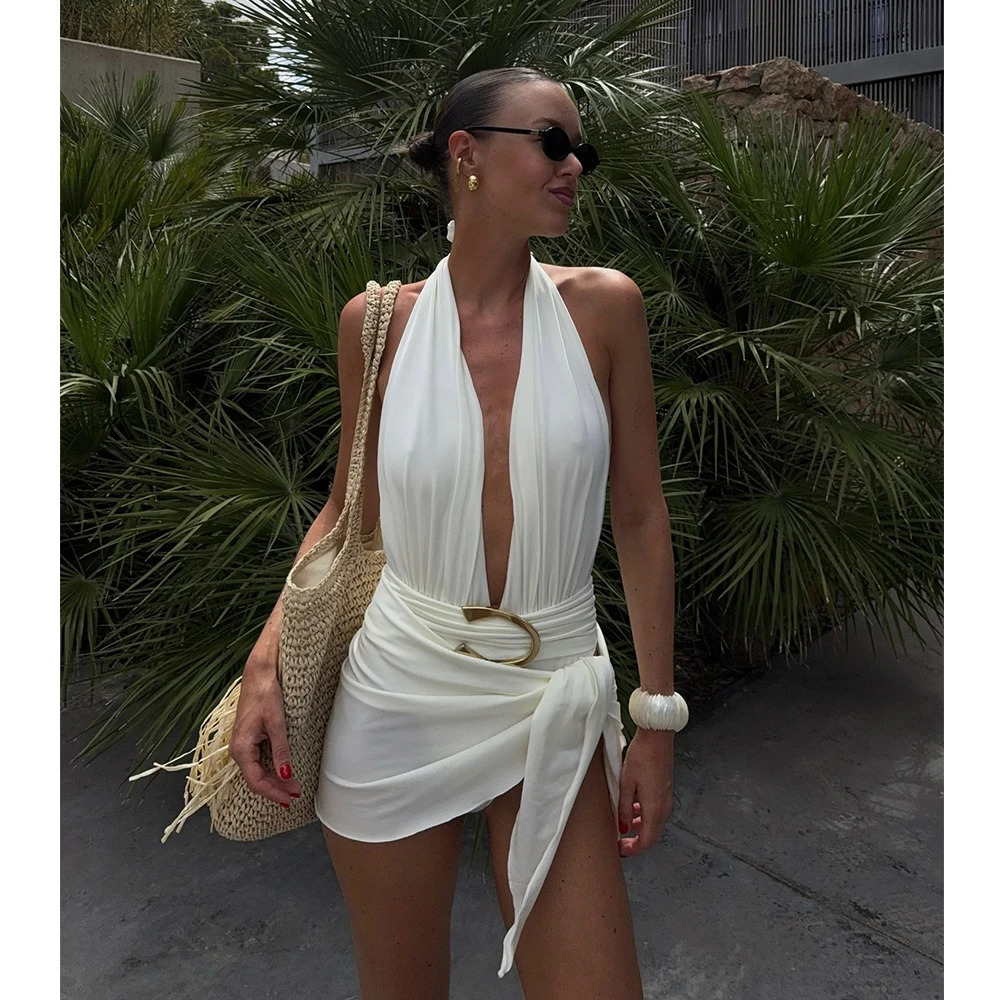 Two Pieces Micro Bikini Sexy Swimsuit Women Halter Swimwear Biquini Female Solid Bodysuit Bathing Suits Sarong Mini Skirt 251231