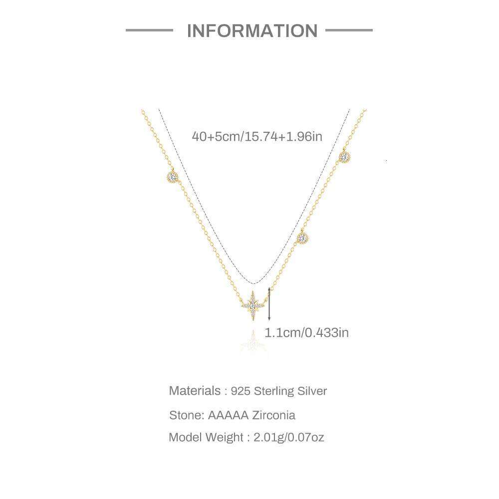 Aide 925 Sterling Silver Geometric Zircon Stacked Necklace For Women Ins Minimalism Eight Pointed Star Fine Jewelry