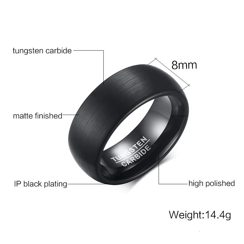 Vnox 8mm Tungsten Carbide Wedding Band Ring for Men Black Color Not Ccratch 251230