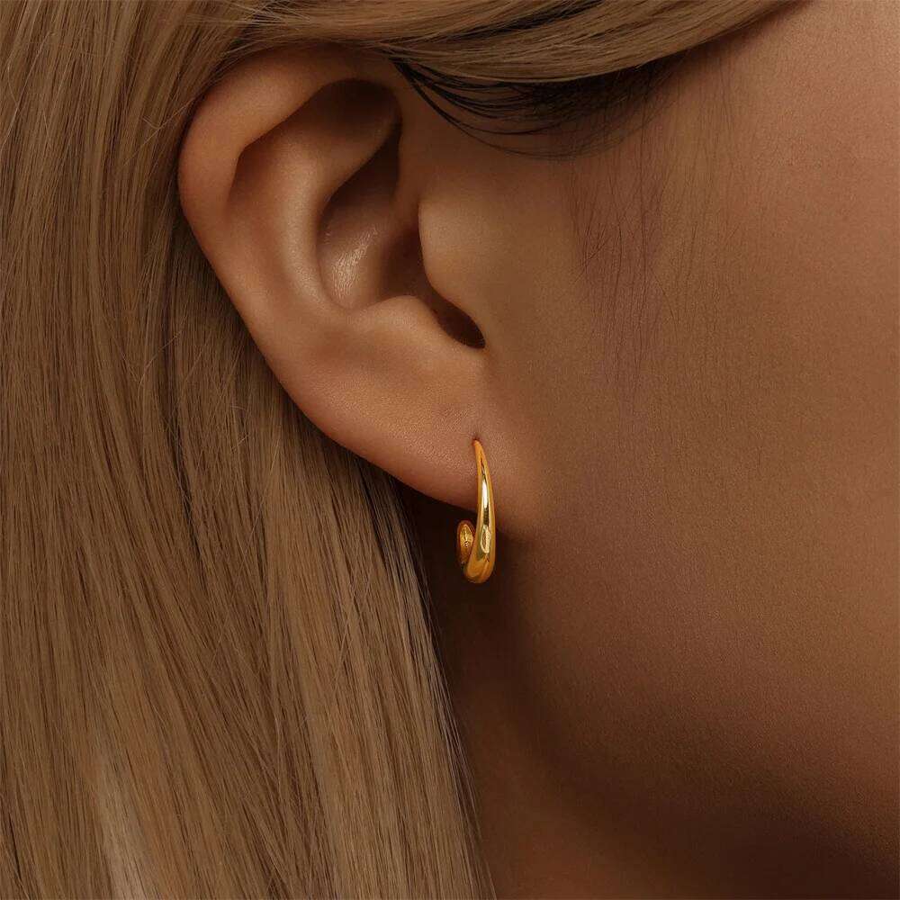 Aide 925 Sterling Silver Water Drop C Shaped Gold Hoop Piercing Earrings For Women Simple Luxury High Quality Fine Jewelry Gift