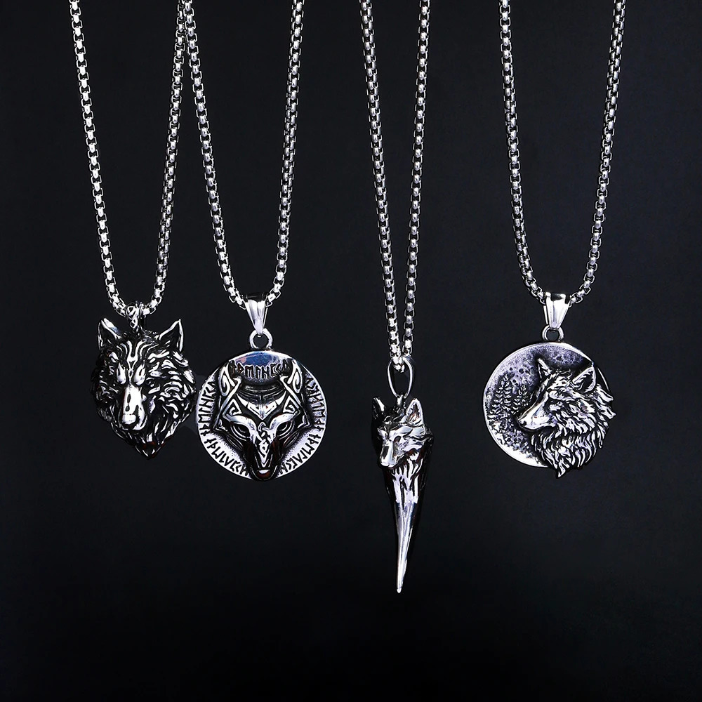 1PC Mans Fadeless Stainless Steel Animal Pendant Necklace Men Wolf Necklace for Man Jewelry 251230