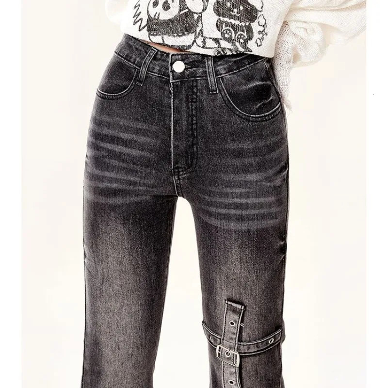 Black Washed Vintage American Street Spice Girls Y2k Long Pants Women Trendy Versatile Slim Fit High Waisted Flared Jeans 251231