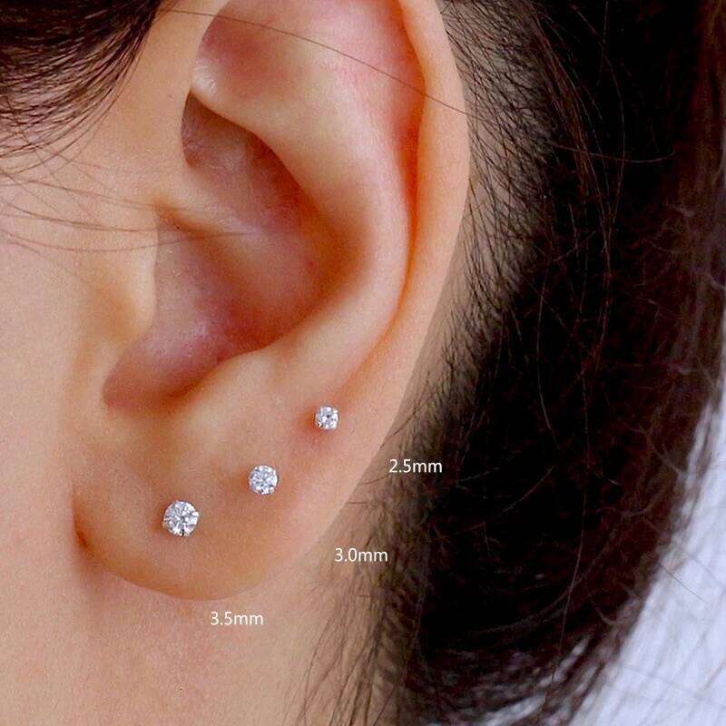 Aide 925 Sterling Silver 2.5/3/3.5mm Mini Round Zircon Bar Piercing Stub Earrings For Women Minimalist Jewelry Party Set Gift