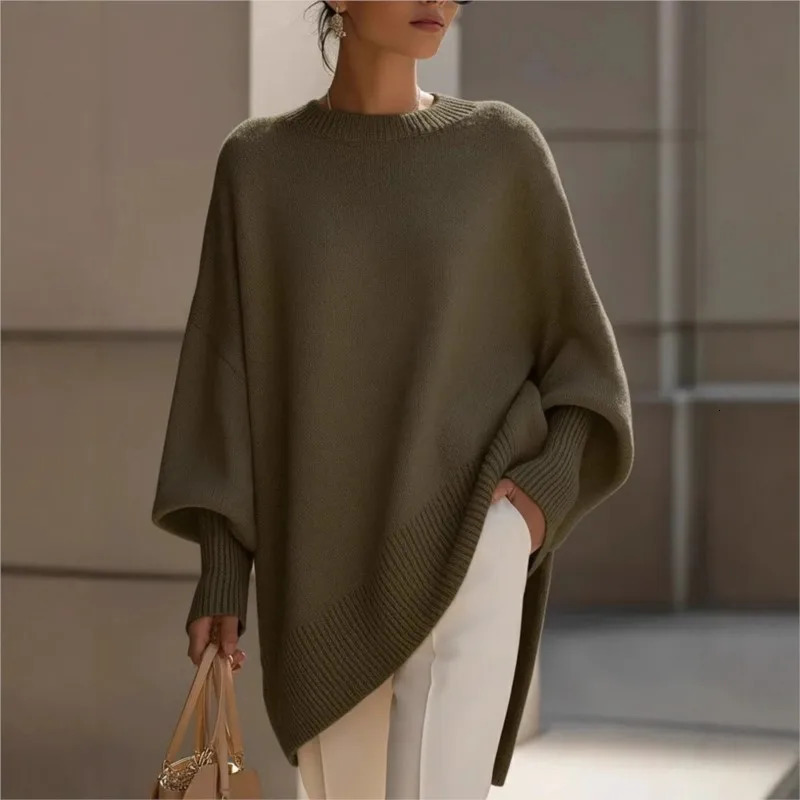 Ladies Batwing Sleeve Knitted Sweater Shoulder Casual Style Autumn Winter Outerwear Irregular Shaped Knitwear Coat 251231