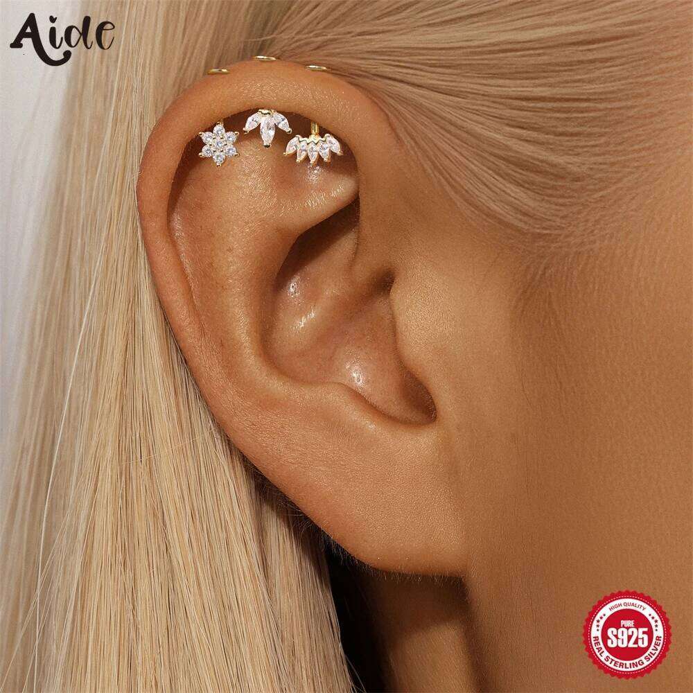 Aide 1piece Real 925 Sterling Silver Back Stud Earrings for Women Flat Head Cartilage Helix Piercing Ear Bone Fine Jewelry