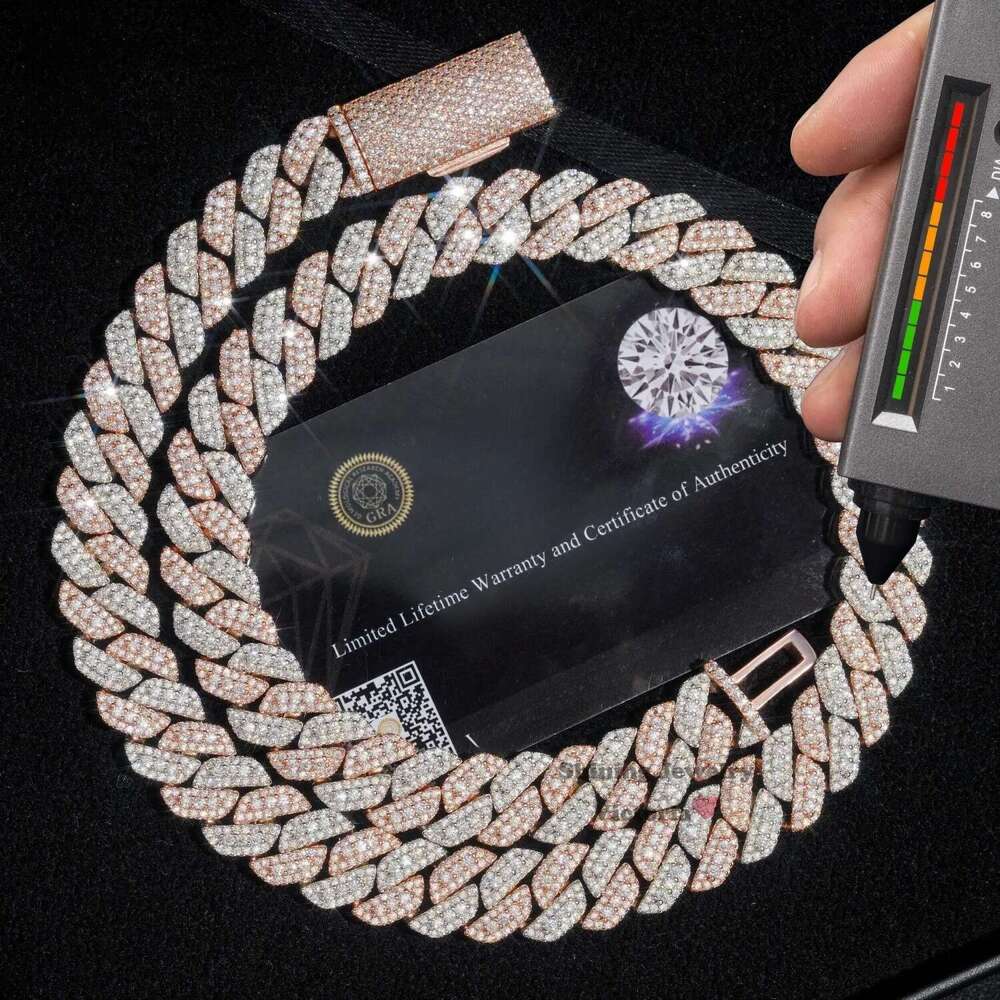 2026 Rose gold plated two tone iced out 10mm 13mm 15mm 925 sterling silver pass diamond tester hip hop jewelry vvs moissanite cuban link chain