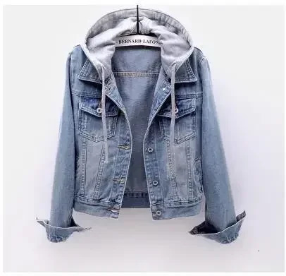 Women Denim Cost Hooded Single Breasted Button Jackets Patchwork Outerwear Cardigan Pockets High Street Warm Solid Slim Fit 251231