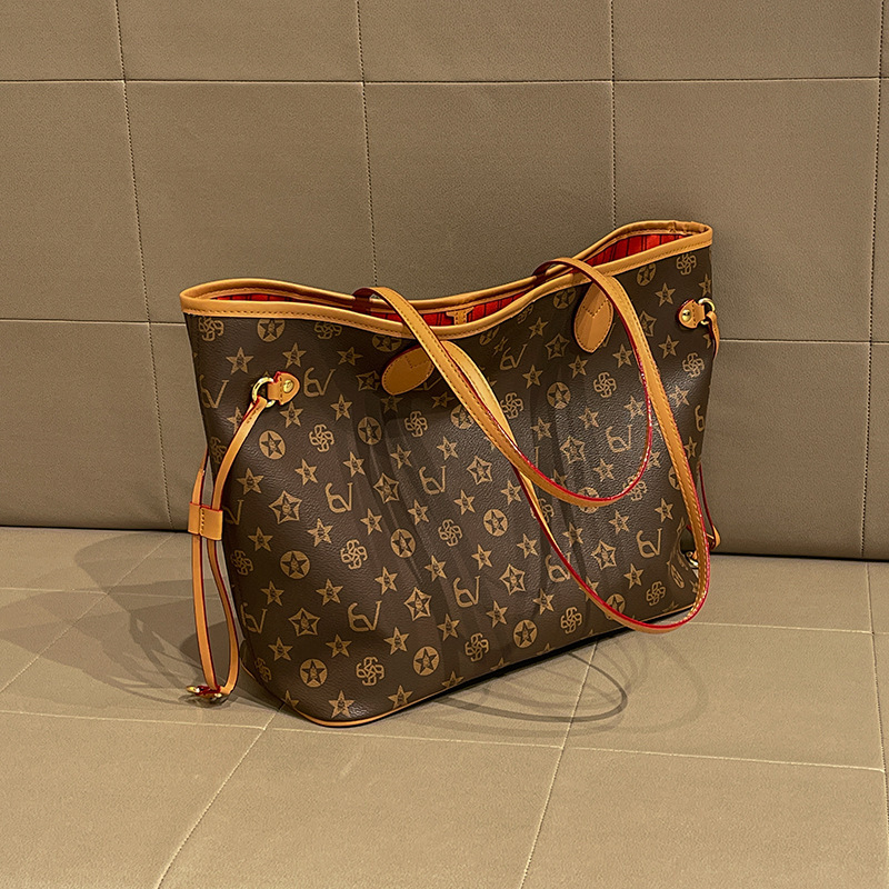 Fashion Printed Large Capacity Tote Bag 2026 New Women's Trendy Versatile Commuter Shoulder Bag Coffee Beige Free Shipping