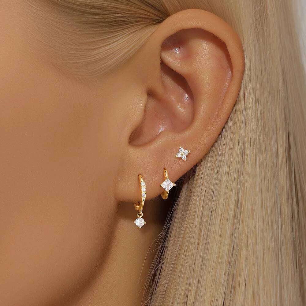 Aide Shiny Zircon Minimalism 925 Sterling Silver For Women Ins Lucky Flower Round Huggies Earrings Fine Jewelry Gift