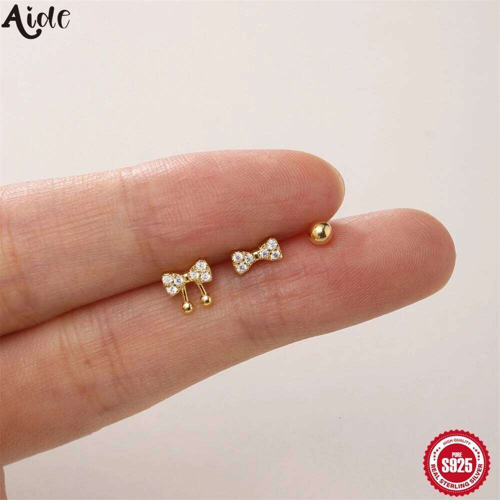 Aide 925 Sterling Silver 3pcs Stud Earring Exquisite Cute Bow Diamond Fashionable Korea Ear Studs Fine Jewelry Set