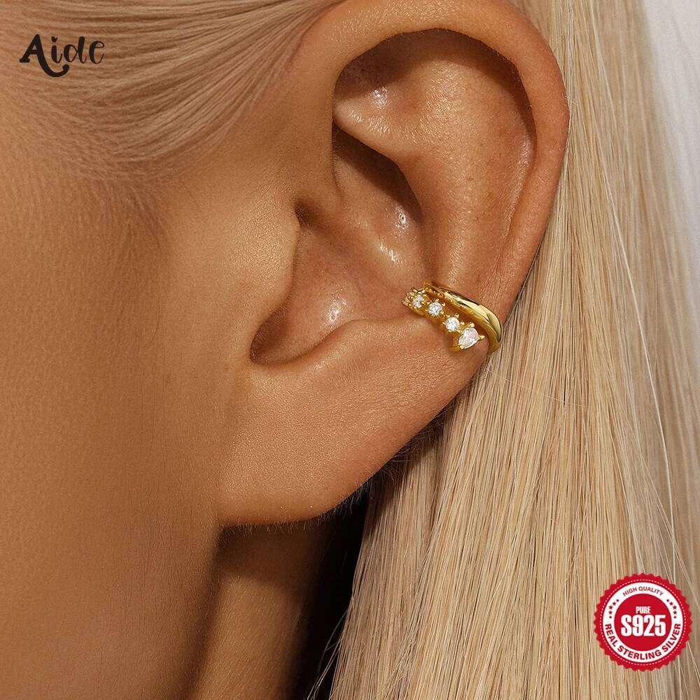 Aide 1Piece Multi Line Layer Clar Zirconia Ear Cuff 925 Sterling Silver Trendy Clip Earrings For Women Girls Fine Jewelry Gift