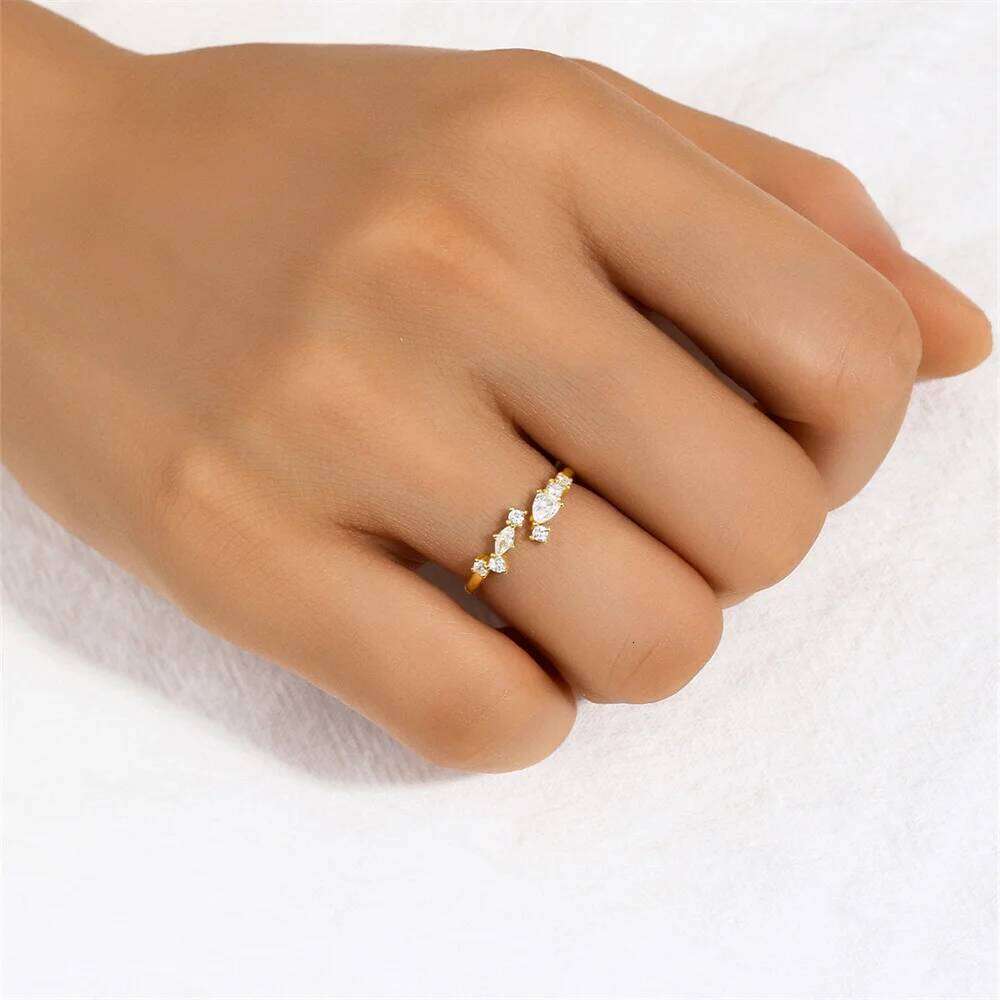 Aide 925 Sterling Silver Simple Clear Zircon Band for Women Stackable Finger Opening Rings Fine Jewelry Adjustable Pearl Ring