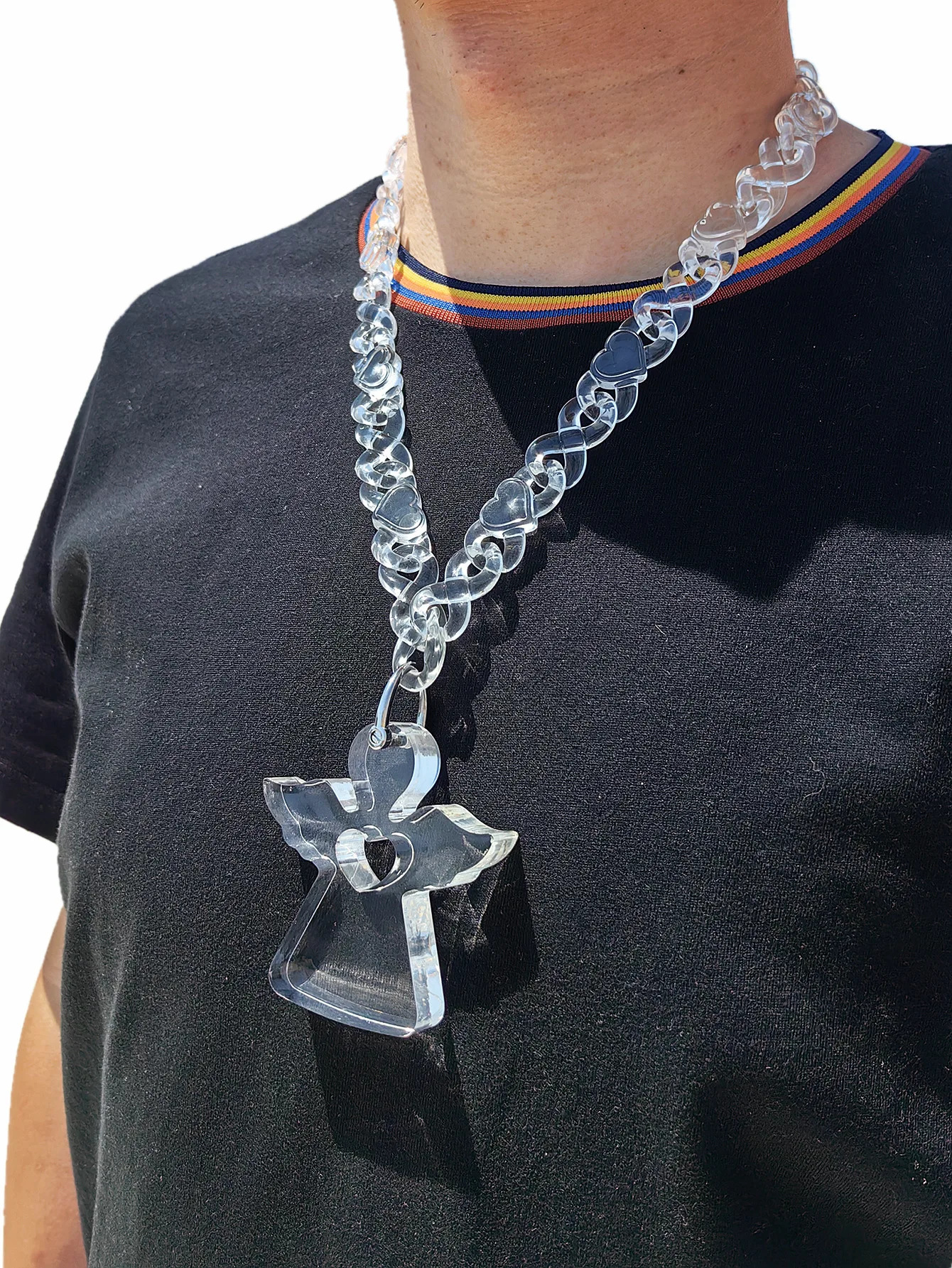 Hiphop Acrylic Transparent Cuban Chain Heart Angel Big Pendant Necklace Resin Thorns Spike Chain Large Necklaces for Men Jewelry 251230