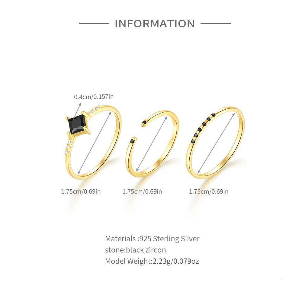 Aide 925 Sterling Silver 3pcs Set Simple Circle Adjustable Ring For Women Minimalist Black Zircon K Gold Fine Jewelry Party Gift