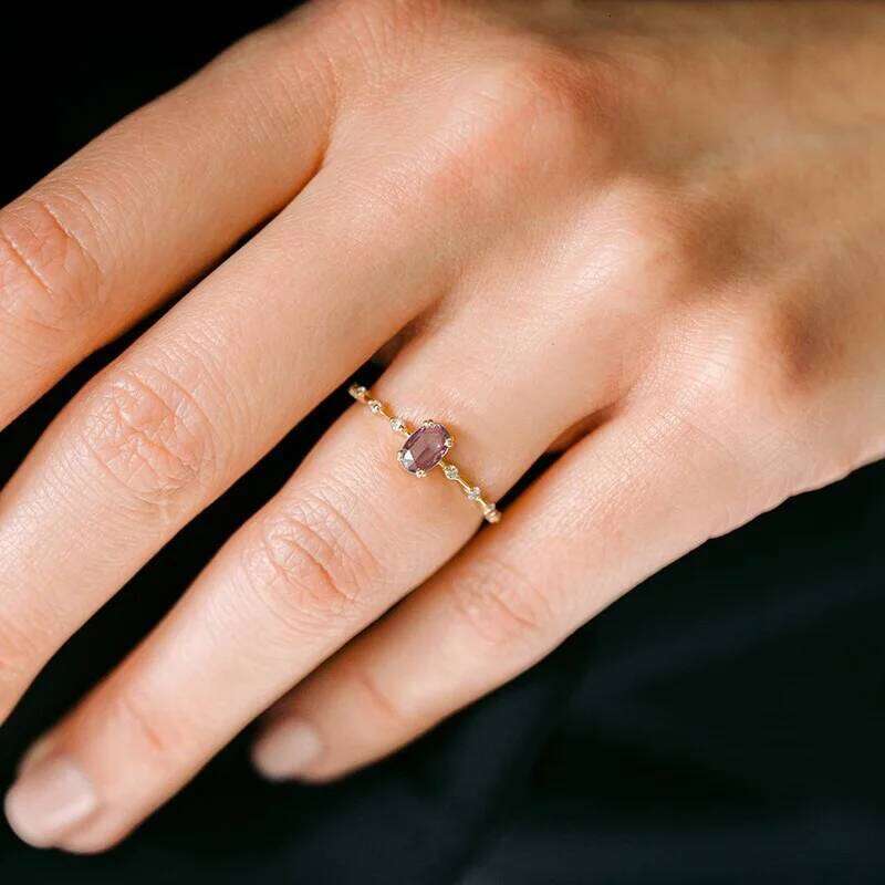 Aide 925 Sterling Silver Romantic Purple Oval Zircon For Women Thin Slim Stackable Wedding Rings Anniversary Gift