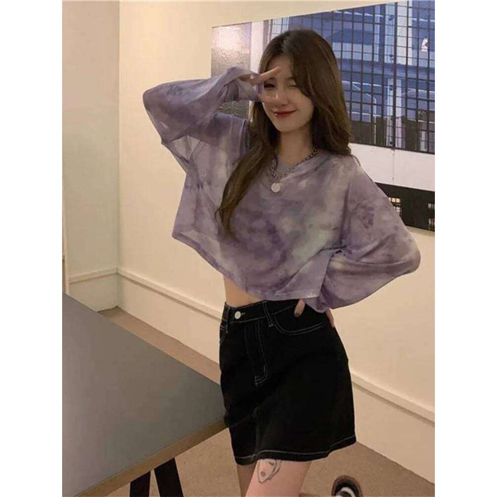 T-Shirts Women Tie Dye Casual Trendy Elegant Sun-proof Sexy Ladies Tees Teens Sheer Tops Summer Hot Selling Beach Simple Cozy