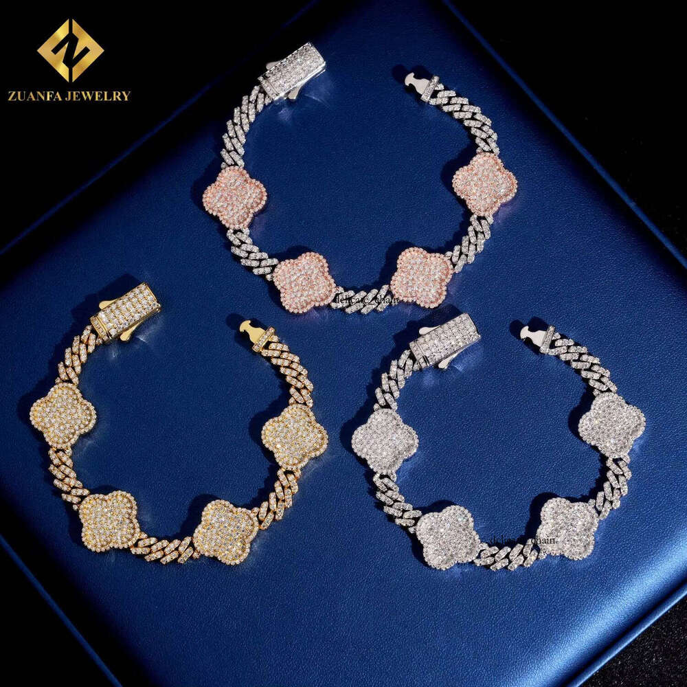 Luxury Jewelry Vvs Moissanite 925 Sterling Silver Rose Gold Plated Lucky Clover Four-Leaf Flower Fashion Bracelet