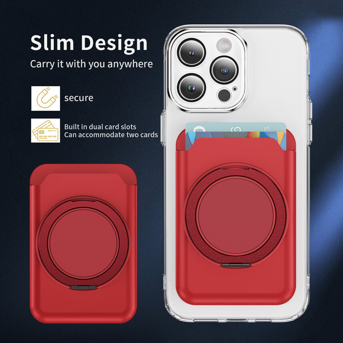 Suitable for magnetic ring phone case card holder, 360 degree rotating phone stand card holder, skin sensitive transparent