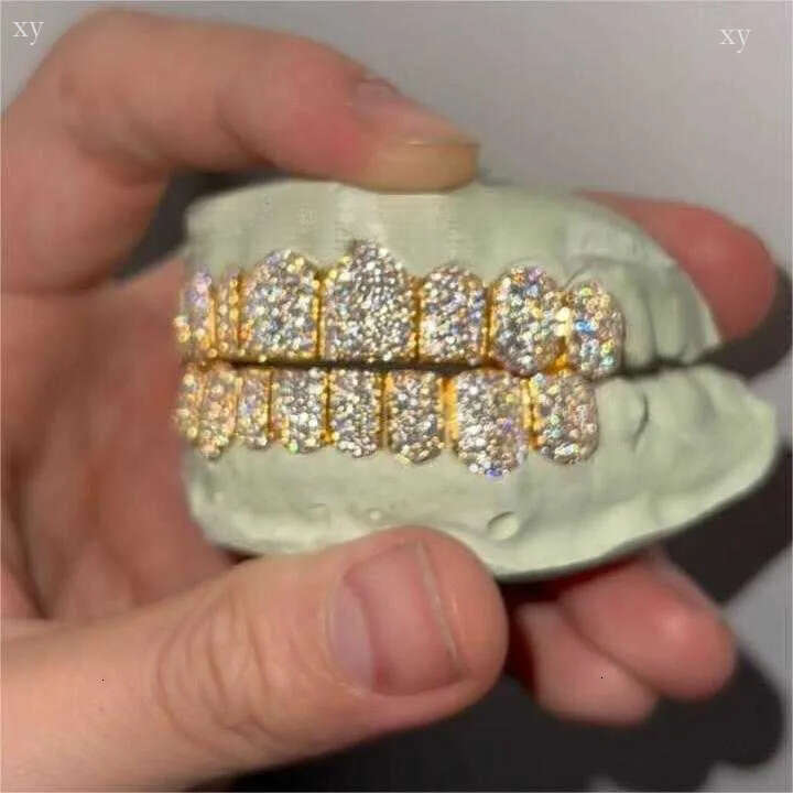 Hiphop Jewelry 925 Sterling Silver Gold Plated Custom Diamond For Teeth Iced Out VVS Moissanite Grillz