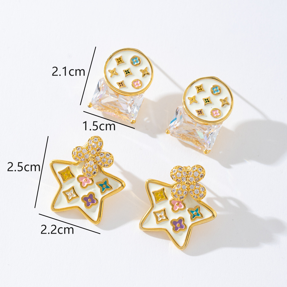 Luxury Brand Designer Jewelry Colorful Fun Oil Drop Lucky Star Geometric Zircon Earrings For Women Creative DIY Star Sun Versatile Niche Earrings