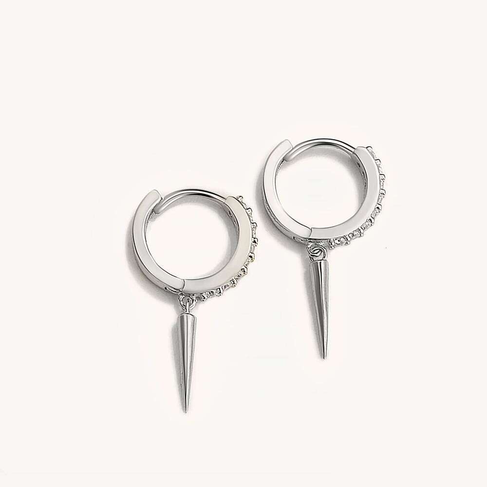 Aide 925 Sterling Silver Long Spike Cone Charm Dangle For Women Crimped White Zircons Set Circle Huggie Earrings Jewel