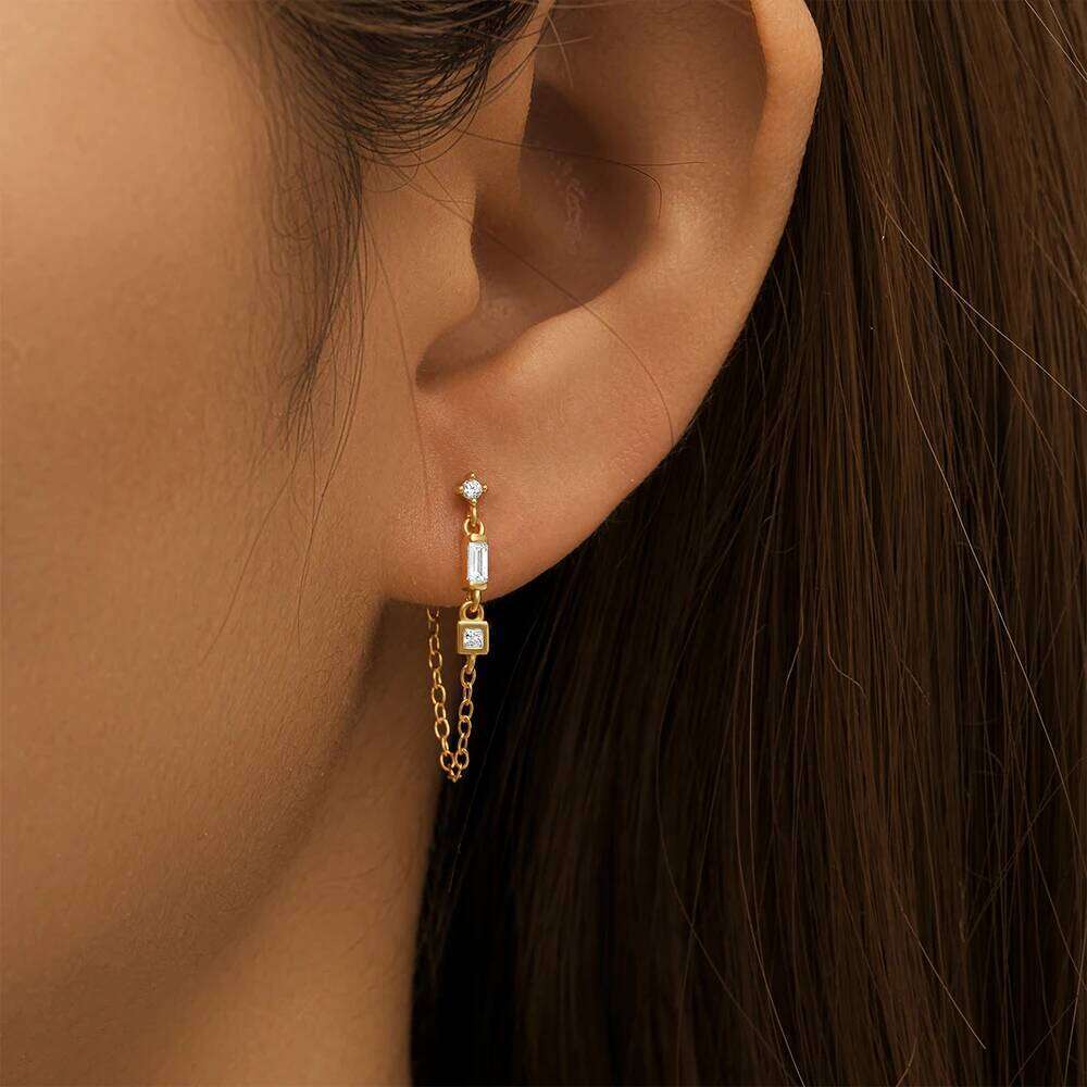 Aide 925 Sterling Silver Crystal Ear Studs For Women Sparkling Rhinestone Sweet Chains Multiple Wear Styles Stud Earring Jewelry