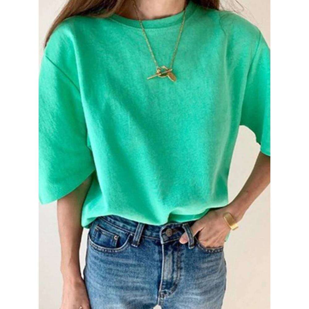 Cotton 2024 New Summer T Shirt Women Elasticity Woman Clothes Tops Pink White Tshirt Loose Maxi Female Short Sleeve Tee