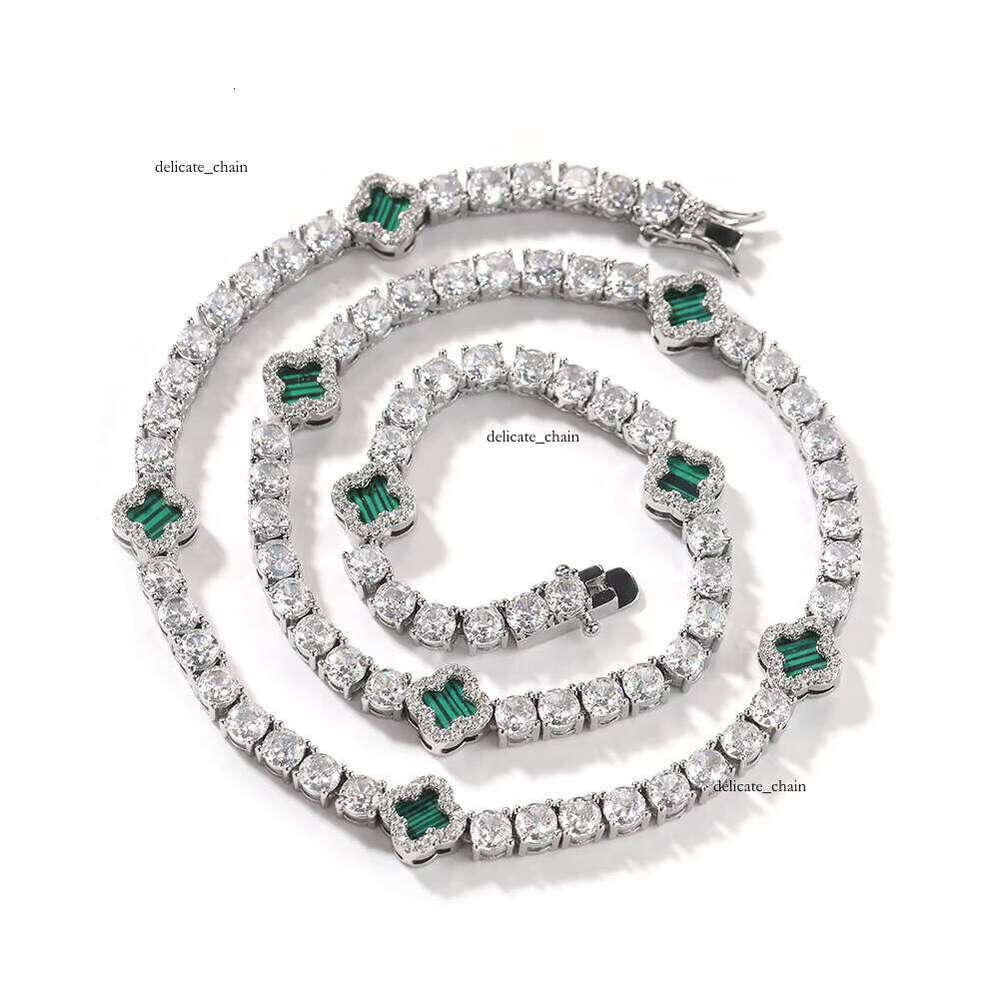 VVS Moissanite Four-leaf Clover Necklace 3mm 4mm Platinum Plated Straight Tennis Chain Unisex Jewelry