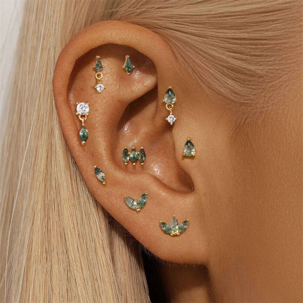 Aide 925 Sterling Silver Natural Green Agate Stud Earring Mini DIY New Design Round Daily Hypoallergenic Studs Jewelry For Women