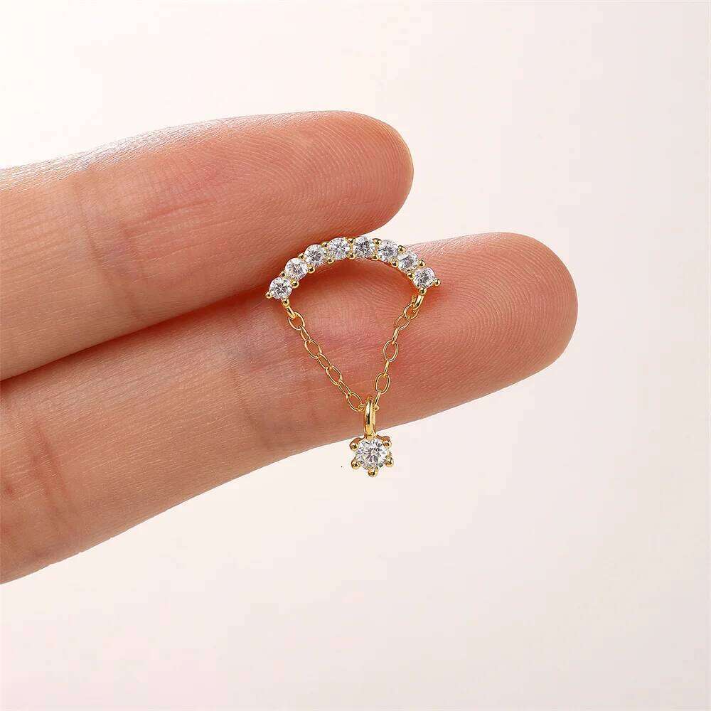 Aide 925 Sterling Silver 1pc Geometry Tassel Chain With Zirconia Stud Earrings For Women Hypoallergic Fine Jewelry Pendientes