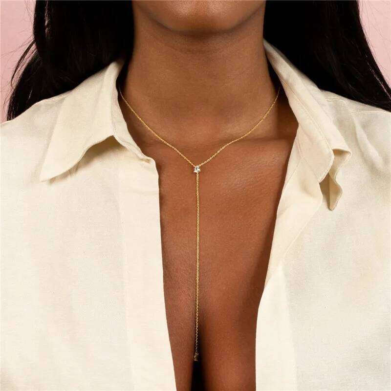 Aide 925 Sterling Silver Elegant Y Shape For Women Temperament Long Chain Tassel Water Drop CZ Zircon Pendant Necklace