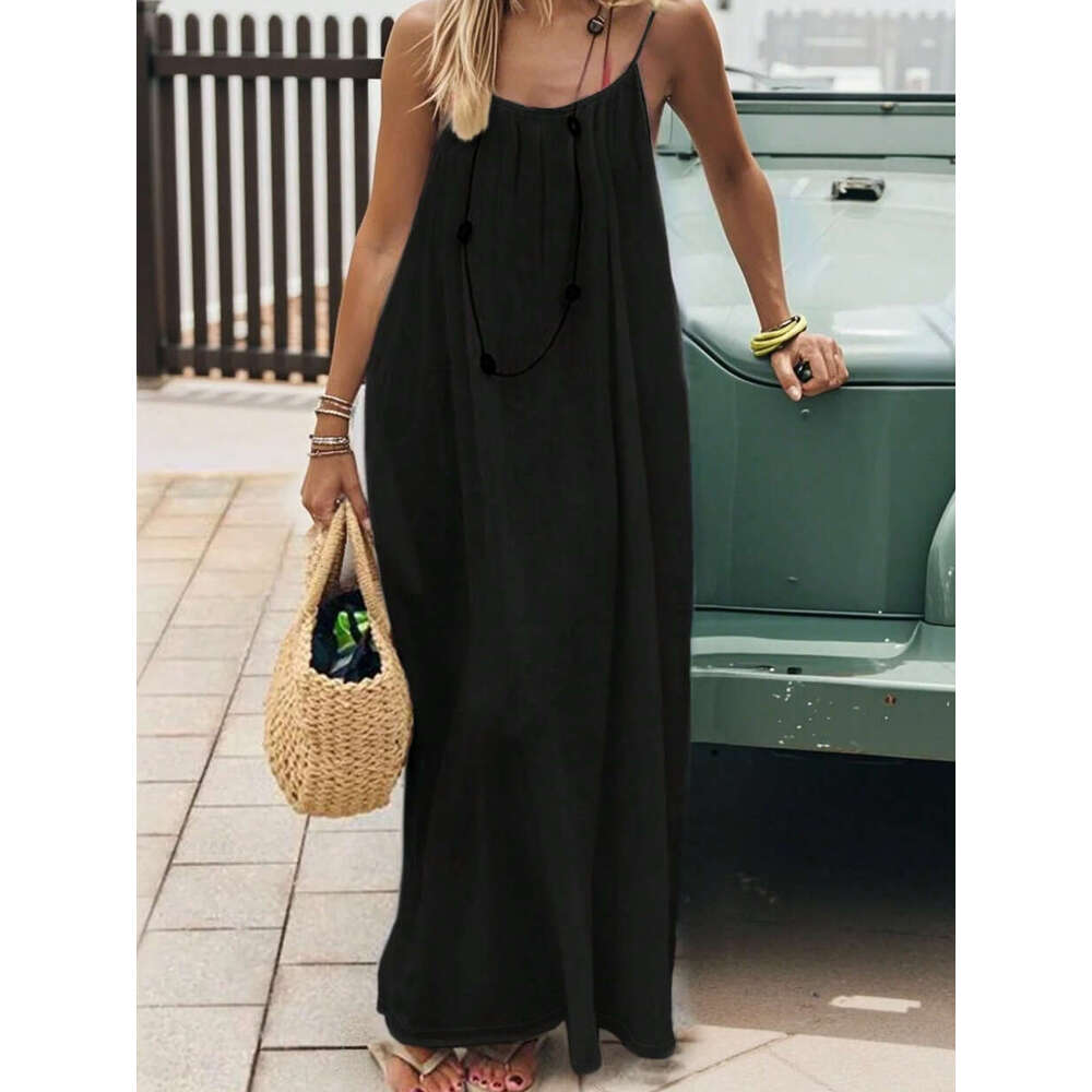 2025 New Cross-Border Women's Strap Coat Backless Loose Homewear Dress