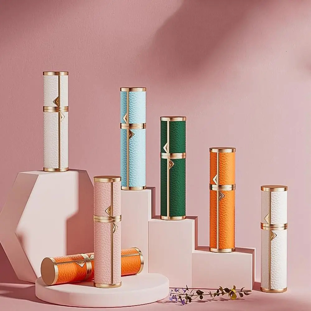 PU Leather Perfume Bottle Lychee Pattern 5ml Cosmetic Container Refillable Empty Ultra-fine Mist Fragrance Container Woman 251230
