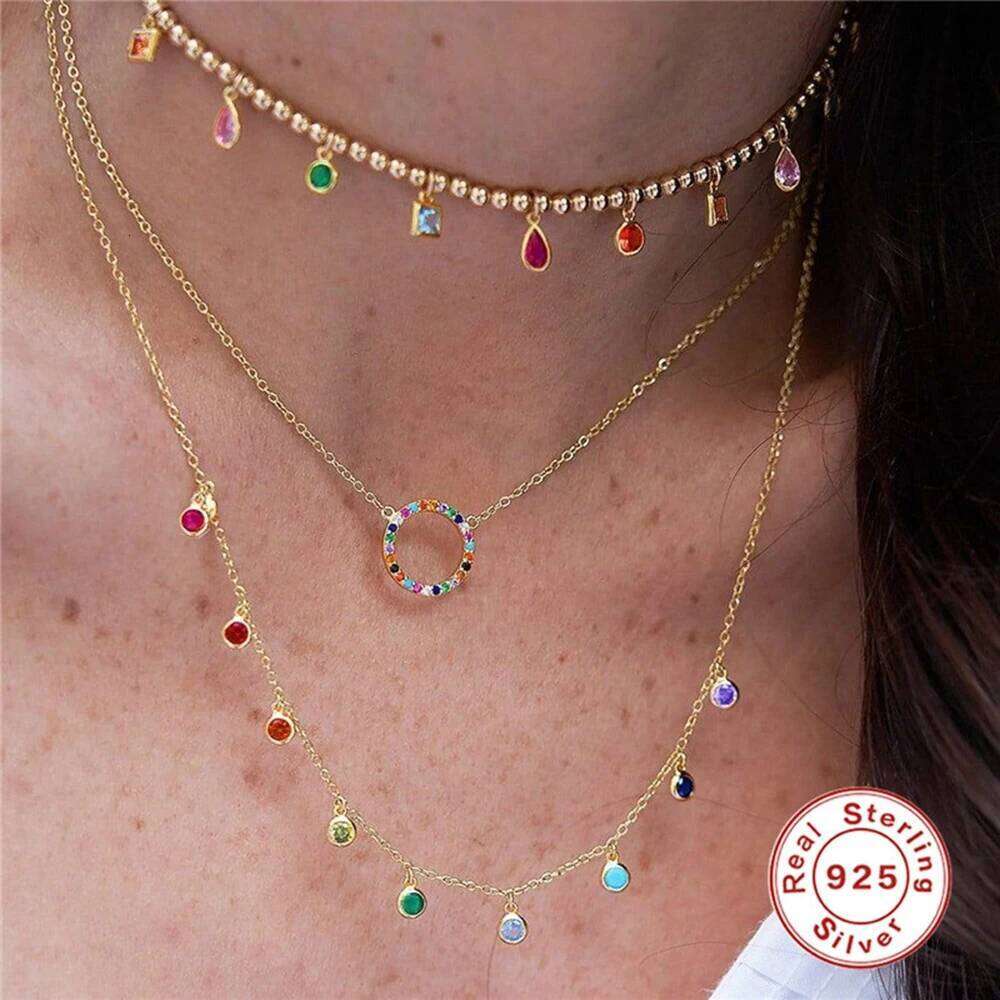 Aide 925 Sterling Silver French Elegant Round Fine Versatile Colors Zirconium Women's Necklace Exquisite Choker Chains Jewelry
