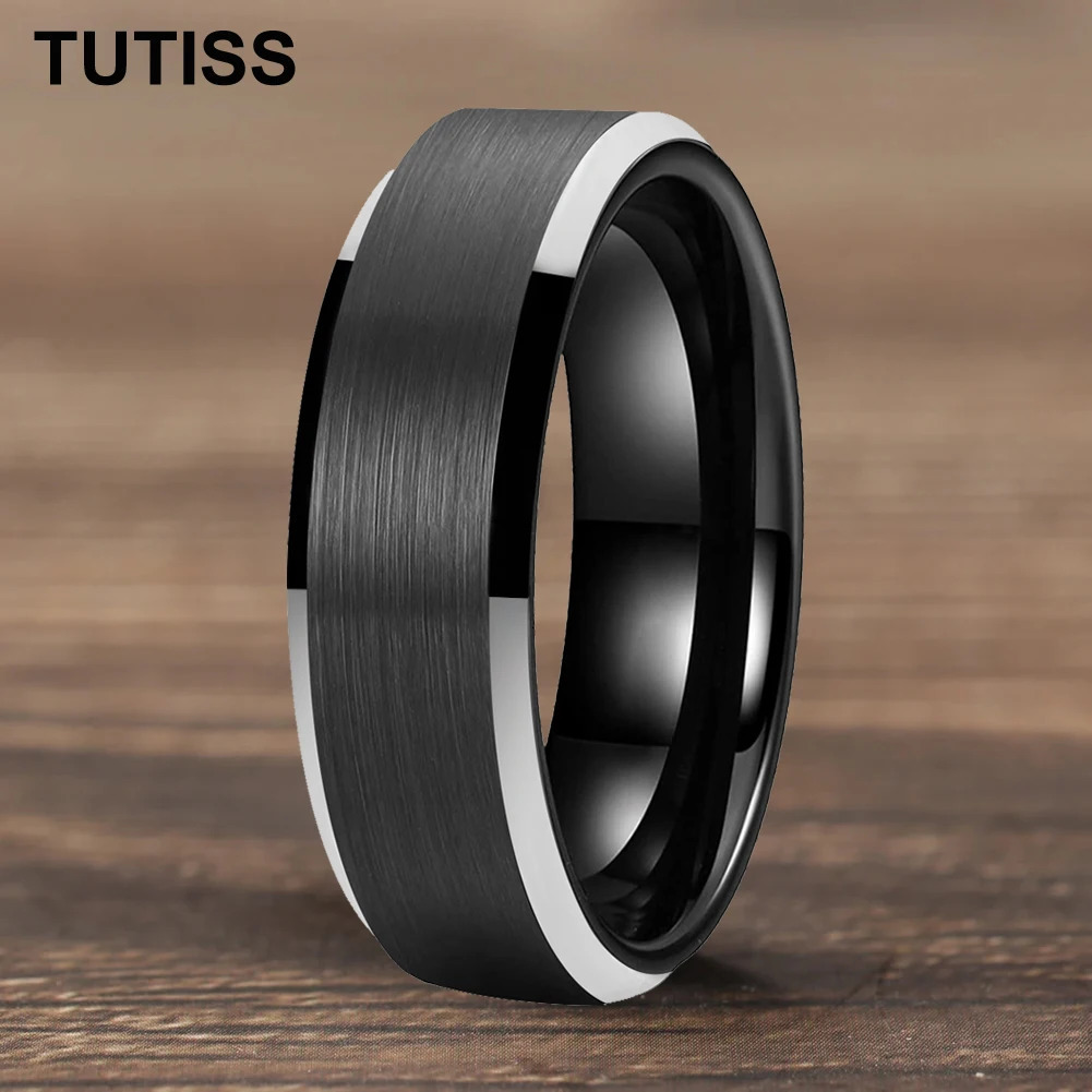 TUTISS Mens Black 4/6/8/10/12mm Tungsten Carbide Ring Cool Wedding Engagement Band Matte Finish Beveled Edge Comfort Fit 251230