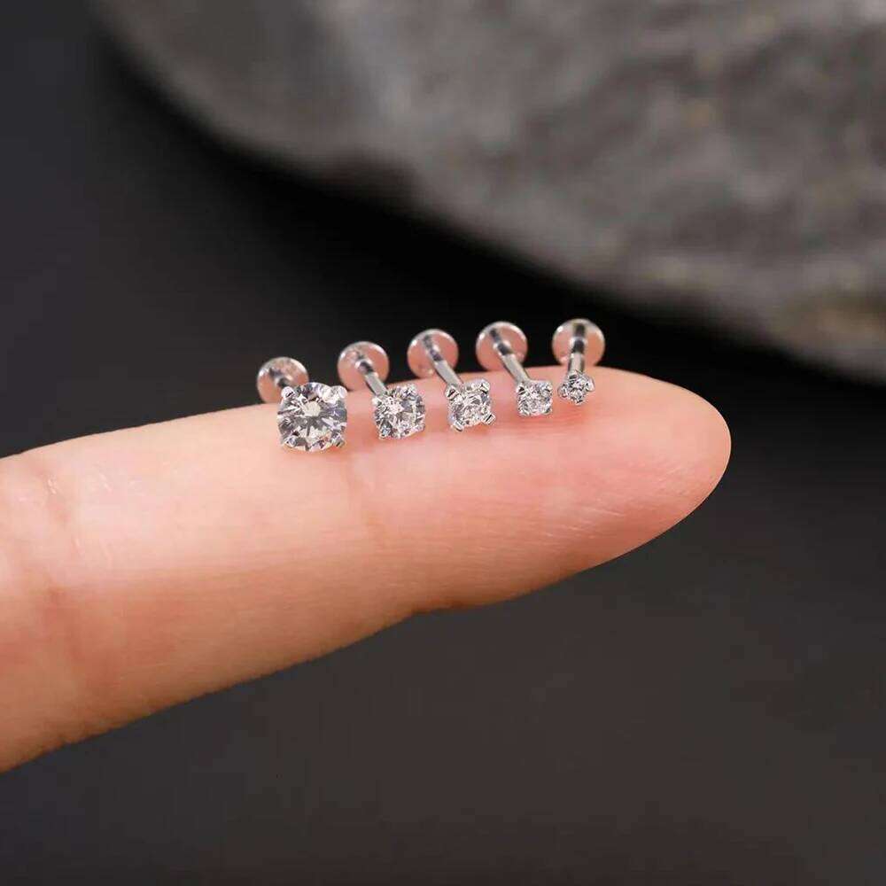 Aide 2/3/4/5/6/6.5/7mm D Color Moissanite Flat Screw Earrings for Women Men 925 Silver Four Clawed Diamond Piercing Stud