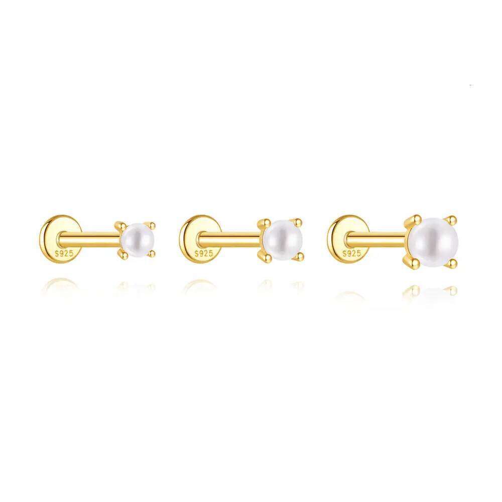 Aide Minimalism 2-3-4mm Earrings 925 Silver Round Natural Pearl Ear Bone Flat Piercing Stud Fine Jewelry 1pc
