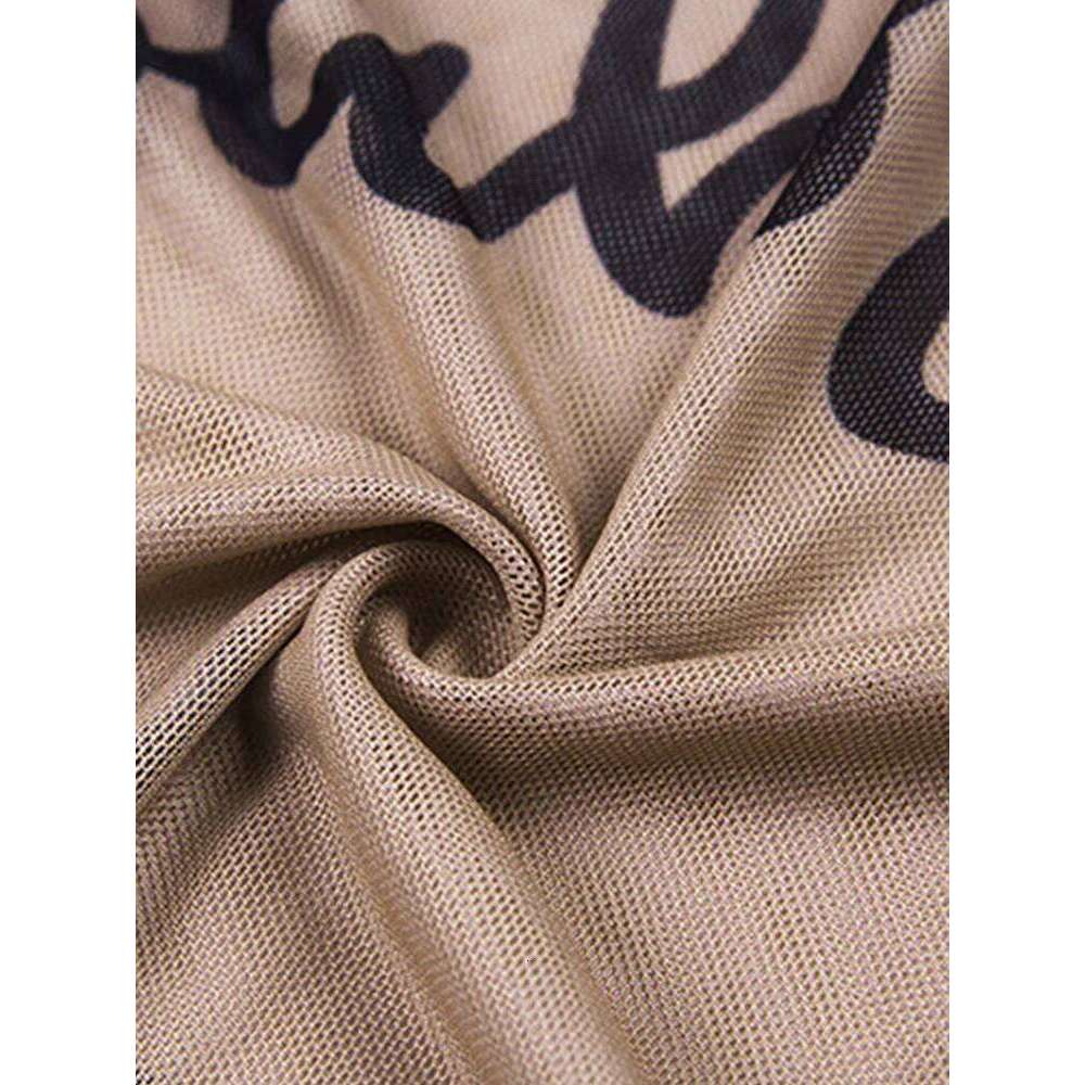 2023 Summer Sexy Letter Print Transparent Mesh Bodysuits Long Sleeve See Through Baby Bodycon Rompers Women Jumpsuits