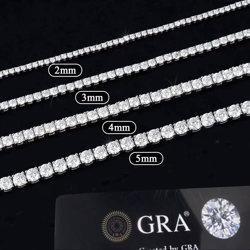 BMON01 Wholesale D Color VVS Moissanite Tennis Necklace Chain Iced Out 2MM 3MM 4MM 925 Silver Tennis Necklace Fine Jewelry