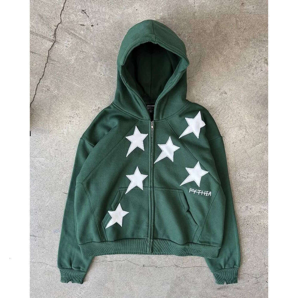 Zhehan Y2K Harajuku New Fashion Star Patch Zipper Hoodie Women Gothic Hip Hop Popular Casual Couple Plus Velvet Padded Sports Sweater