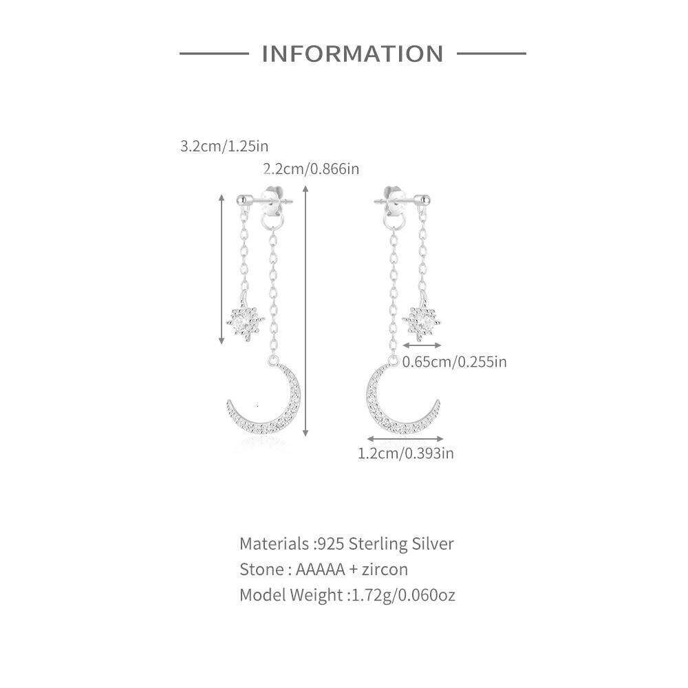 Aide 925 Sterling CZ Star Moon Asymmetric Hoop Earrings for Women Girls Silver Christmas Party Jewelry Gifts