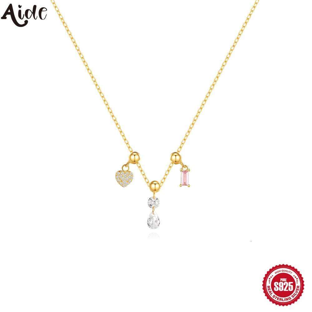 Aide 925 Sterling Silver Heart Pink Zircon Charms Pendant Necklace for Women Adjustable Chains Clavicle New Year Party Jewelry
