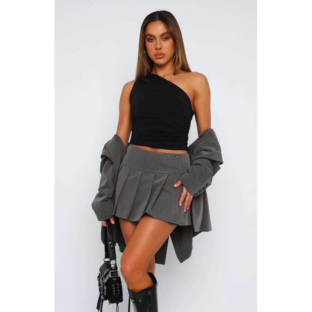 S32213 European and American Style Spring Summer New Y2K Hot Girl Women's Clothing Off-Shoulder Sleeveless Sexy T-Shirt Design Slim Fit Top