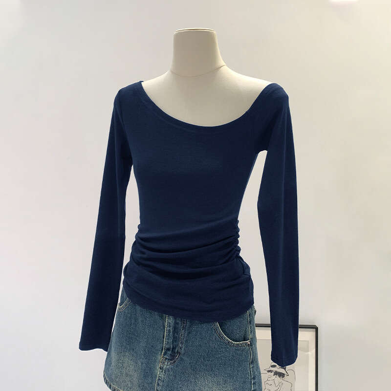 In Stock 2026 Early Spring Asymmetrical Long Sleeve T-Shirt for Women, New Autumn Slim Fit Pure Desire Sexy Inner Top