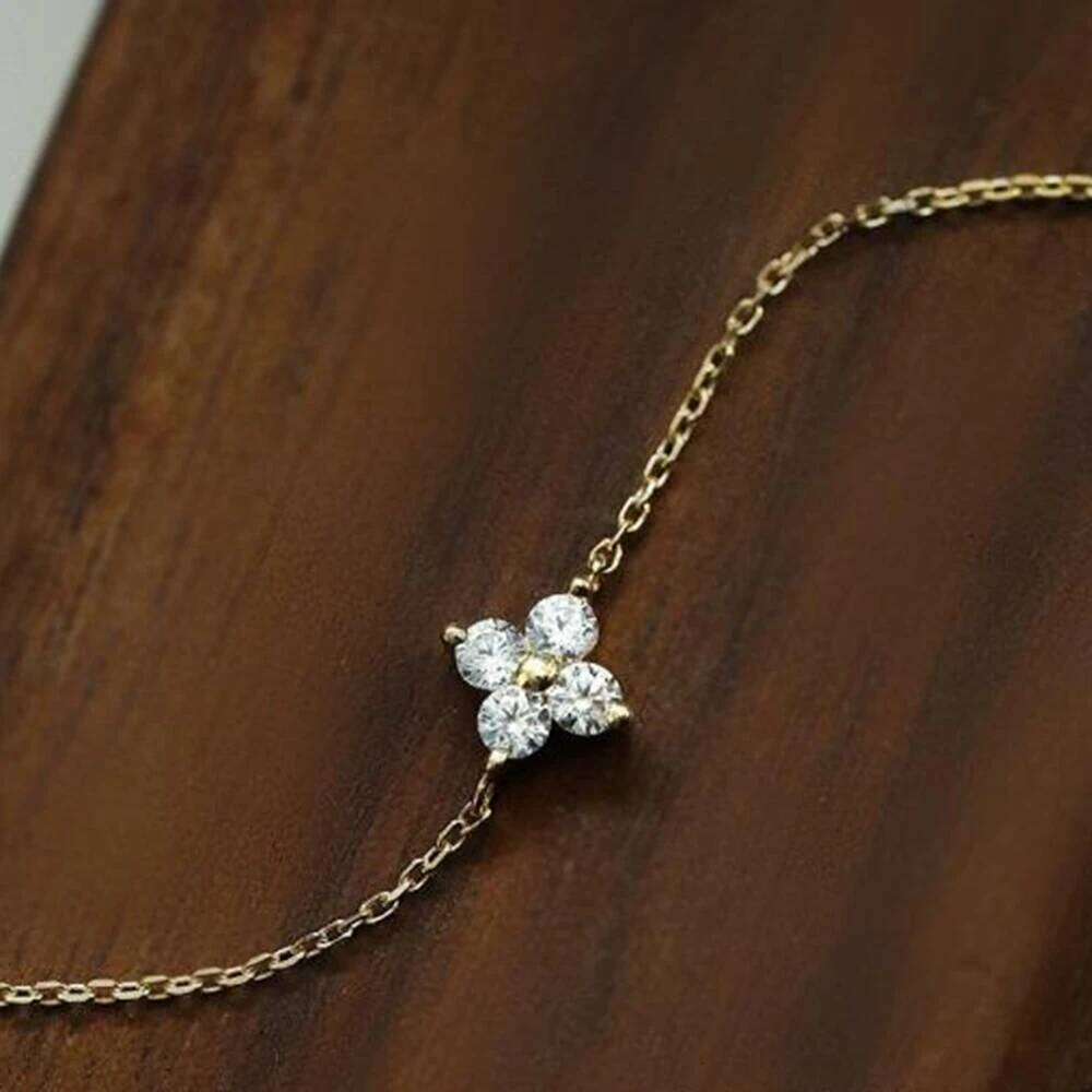 Aide Real S925 Sterling Silver Shinny White Zircon Chain Bracelets For Women Simple Luck Flower Bracelet Xmas Gift Jewelry Boho