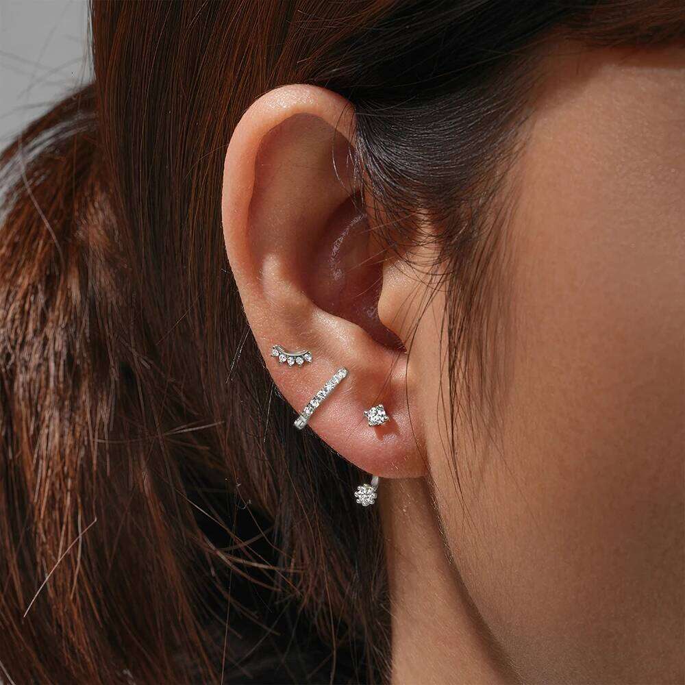 Aide 3PCs/set 925 Sterling Silver Round Zircon Piercing Stud Earrings For Women Minimalist Gold Pendientes Hoops Jewelry Set