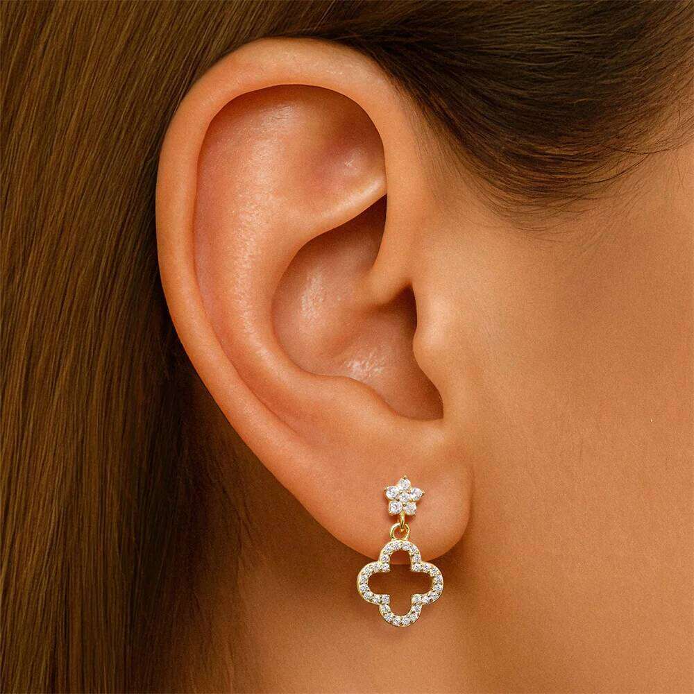 Aide 925 Sterling Silver Creative Hollow Four Plum Blossom Simple Style Four-Leaf Clover Handmade DIY Studs Jewelry Accessories