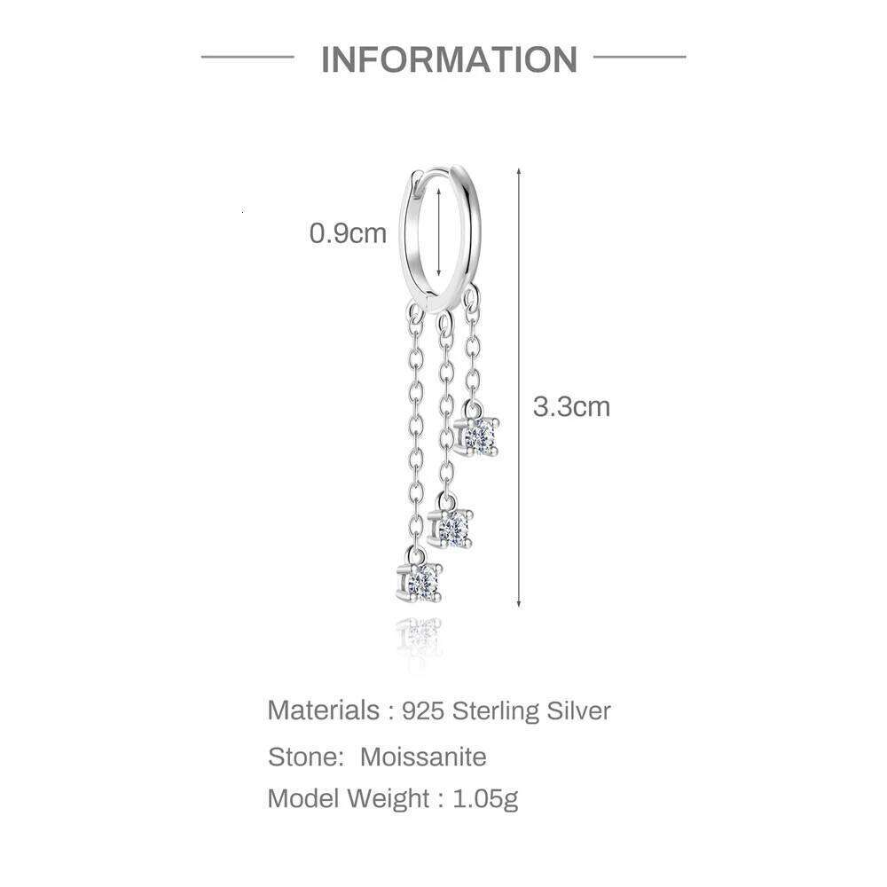 Aide S925 Sterling Moissanite Snowflake Piercing Earrings Chain Dangle Studs Silver Color Earring for Layered Ear Jewelry