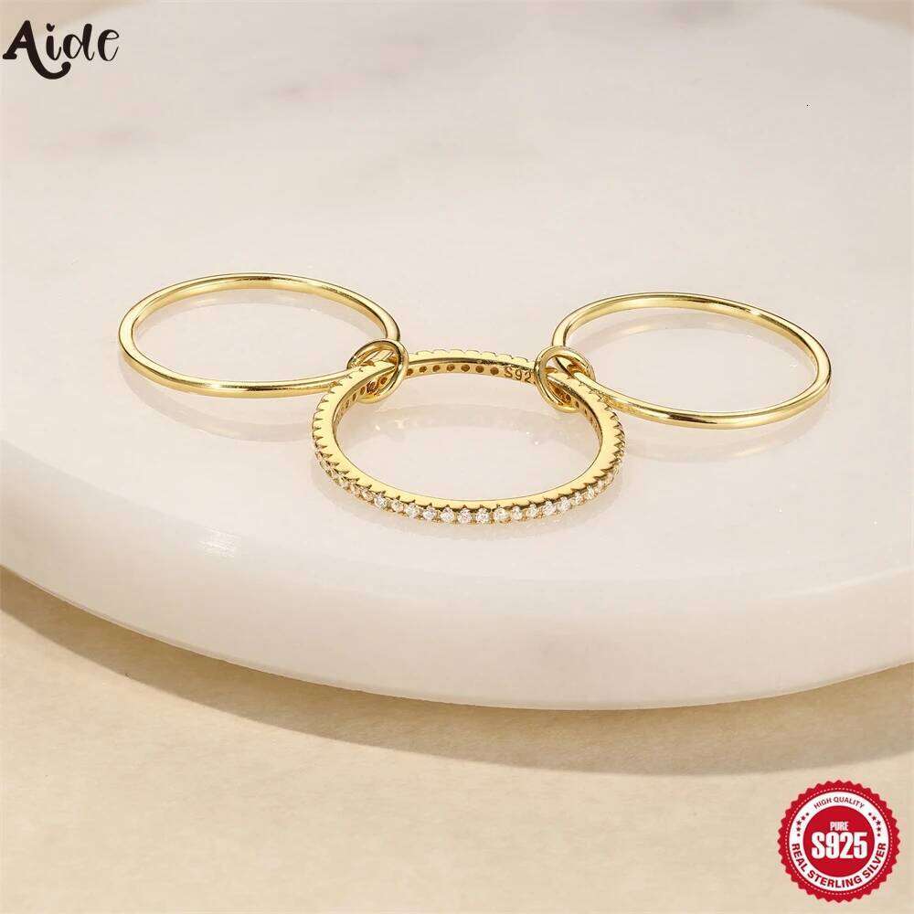 Aide 925 Sterling Silver Eternity Stacking for Women Mirco Zircon Light Luxury Finger Rings Fashion Jewelry Set